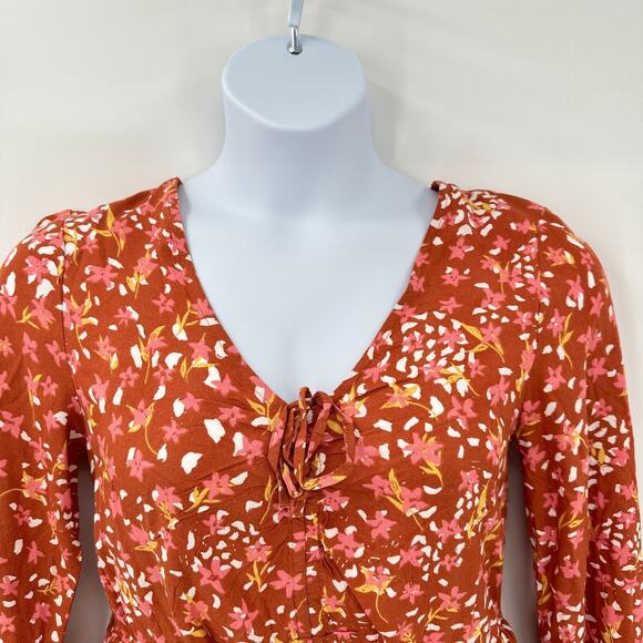 ROXY Floral Romper size Small Rust Pink Floral Festival‎ Beach Fairycore Flowy - Picture 3 of 10